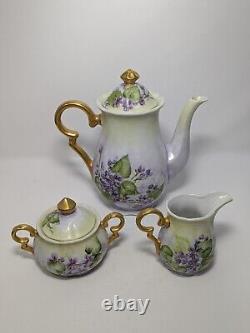 Antique Bavaria, Germany Hand Painted Teapot/Tea pot, creamer, sugar bowl, 5 pc