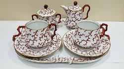 Antique Berlin KPM Porcelain Coral Pattern Tea Set, No Teapot