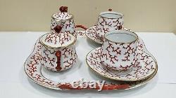 Antique Berlin KPM Porcelain Coral Pattern Tea Set, No Teapot