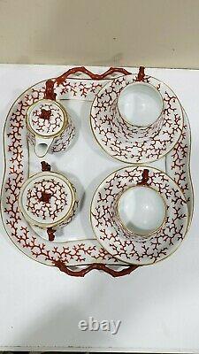 Antique Berlin KPM Porcelain Coral Pattern Tea Set, No Teapot