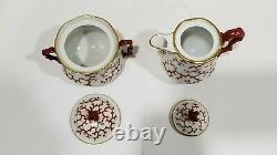 Antique Berlin KPM Porcelain Coral Pattern Tea Set, No Teapot