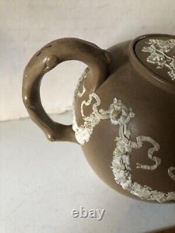 Antique Brown Jasperware Lion Head Tea Set Teapot Sugar Creamer Wedgwood Dudson