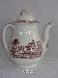 Antique Brown Transferware Aesthetic Clementson Tillenberg Teapot Tea Set