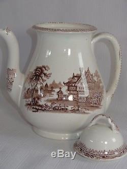Antique Brown Transferware Aesthetic Clementson Tillenberg Teapot Tea Set