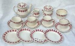 Antique Child Ironstone Set Spongeware Spatterware Tea Pot Waste Bowl Red Teapot