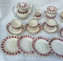 Antique Child Ironstone Set Spongeware Spatterware Tea Pot Waste Bowl Red Teapot