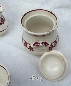 Antique Child Ironstone Set Spongeware Spatterware Tea Pot Waste Bowl Red Teapot