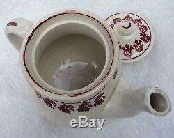 Antique Child Ironstone Set Spongeware Spatterware Tea Pot Waste Bowl Red Teapot