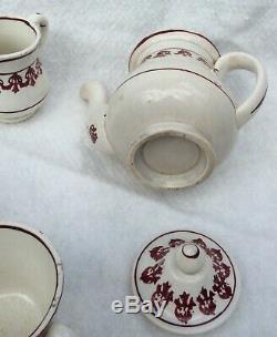 Antique Child Ironstone Set Spongeware Spatterware Tea Pot Waste Bowl Red Teapot