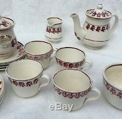 Antique Child Ironstone Set Spongeware Spatterware Tea Pot Waste Bowl Red Teapot