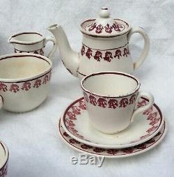 Antique Child Ironstone Set Spongeware Spatterware Tea Pot Waste Bowl Red Teapot