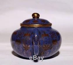 Antique Chinese Blue Glaze Golden Painting ZiSha Pottery Teapot Marks PT147