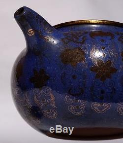Antique Chinese Blue Glaze Golden Painting ZiSha Pottery Teapot Marks PT147