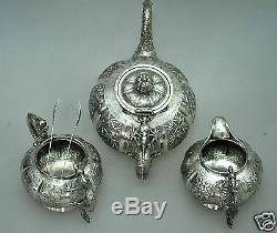 Antique Chinese China Export Solid Silver Tea Set Pot Bowl Creamer 1880