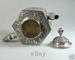 Antique Chinese China Export Solid Silver Tea Set Pot Bowl Creamer Tray 1850