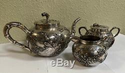 Antique Chinese Export Silver Bird Tea Set Signed Cheong Shing Teapot 44.3oz