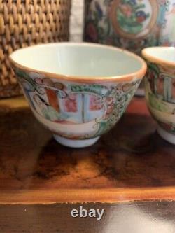 Antique Chinese Famille Green Gilded Teapot and Teacup Cup with Basket 19th C