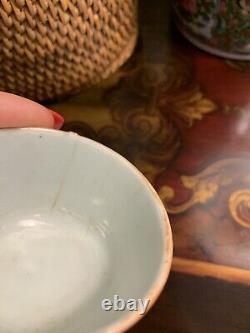 Antique Chinese Famille Green Gilded Teapot and Teacup Cup with Basket 19th C