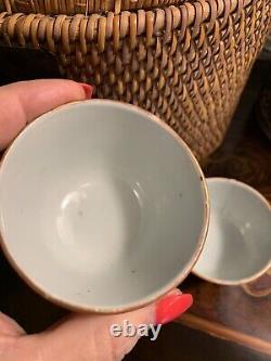 Antique Chinese Famille Green Gilded Teapot and Teacup Cup with Basket 19th C