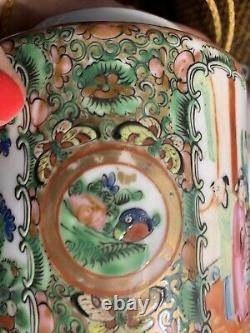 Antique Chinese Famille Green Gilded Teapot and Teacup Cup with Basket 19th C