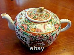 Antique Chinese Famille Rose Medallion Birds Floral Teapot Creamer Sugar Set Exc