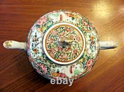 Antique Chinese Famille Rose Medallion Birds Floral Teapot Creamer Sugar Set Exc