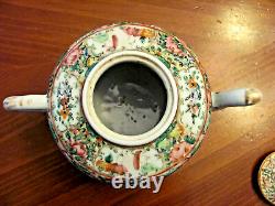 Antique Chinese Famille Rose Medallion Birds Floral Teapot Creamer Sugar Set Exc