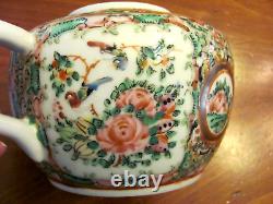 Antique Chinese Famille Rose Medallion Birds Floral Teapot Creamer Sugar Set Exc