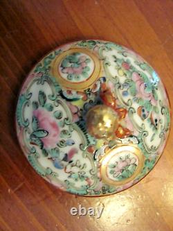 Antique Chinese Famille Rose Medallion Birds Floral Teapot Creamer Sugar Set Exc