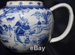Antique Chinese White And Blue Porcelain Painting Landscape Teapot 1900s