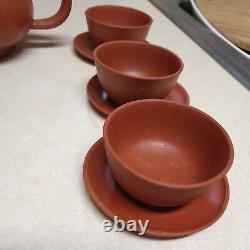 Antique Chinese Yixing Zisha OLD Clay Pottery Tea Pot Saucer Set SIGNED