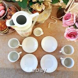 Antique Chocolate Pot Tea Set with 4 Matching Tea Cup and Saucer, 3 Crown China