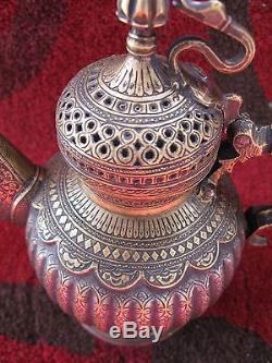 Antique Compact Tinned Brass And Copper Tombak Tea Pot Ibrik SCARSE