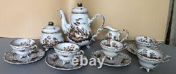 Antique Crown W 1763 Germany Brown Wattea? Porcelain Painted Coffee Teapot Set