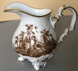 Antique Crown W 1763 Germany Brown Wattea? Porcelain Painted Coffee Teapot Set