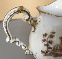 Antique Crown W 1763 Germany Brown Wattea? Porcelain Painted Coffee Teapot Set