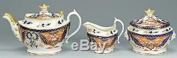 Antique Derby Coalport Kings Pattern Imari Tea Set Teapot Creamer Sugar-c. 1810