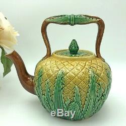 Antique English Pineapple Majolica Set Tea Pot, Creamer, Sugar Bowl