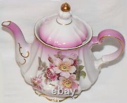 Antique German 9pc China Tea Set Teapot Cup Saucer Hand Decorated Artist Signed