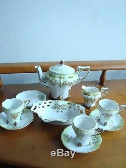Antique German Child's Tea Set Teapot Cups Saucers