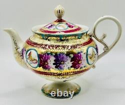Antique Gold Moriage Hand Painted Shimamura Sei Pedestal Teapot, Creamer & Sugar