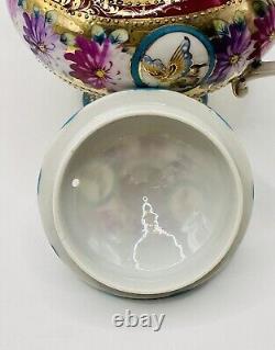 Antique Gold Moriage Hand Painted Shimamura Sei Pedestal Teapot, Creamer & Sugar