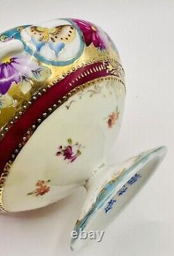Antique Gold Moriage Hand Painted Shimamura Sei Pedestal Teapot, Creamer & Sugar
