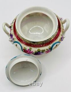 Antique Gold Moriage Hand Painted Shimamura Sei Pedestal Teapot, Creamer & Sugar