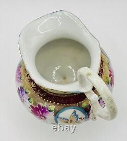 Antique Gold Moriage Hand Painted Shimamura Sei Pedestal Teapot, Creamer & Sugar