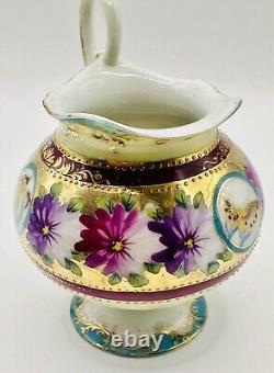Antique Gold Moriage Hand Painted Shimamura Sei Pedestal Teapot, Creamer & Sugar