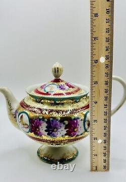 Antique Gold Moriage Hand Painted Shimamura Sei Pedestal Teapot, Creamer & Sugar