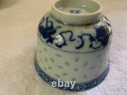 Antique Guangxu, Apocryphal Kangxi B& W Porcelain Rice Grain Teacup and Saucer