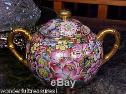 Antique HP FINE China Tea Set -Tea Pot, Sugar, Creamer 12 Cups/Saucers Chintz