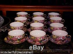 Antique HP FINE China Tea Set -Tea Pot, Sugar, Creamer 12 Cups/Saucers Chintz